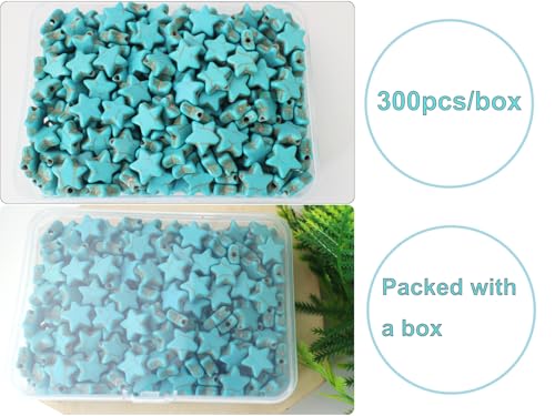 300pcs Turquoise Star Beads for Jewelry Making Natural Stone Lanyard Spacer Beads for Garland Keychain DIY Handmade Craft Necklace Bracelet Supplies - color: Turquoise Star