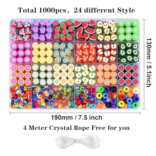 1000PCS Polymer Clay Beads Bracelet Making kit, 24 Style Cute Fun Beads Fruit Beads Charms for Jewelry Necklace Earring Making DIY Accessories for Women Girls - color: D1#Style 4