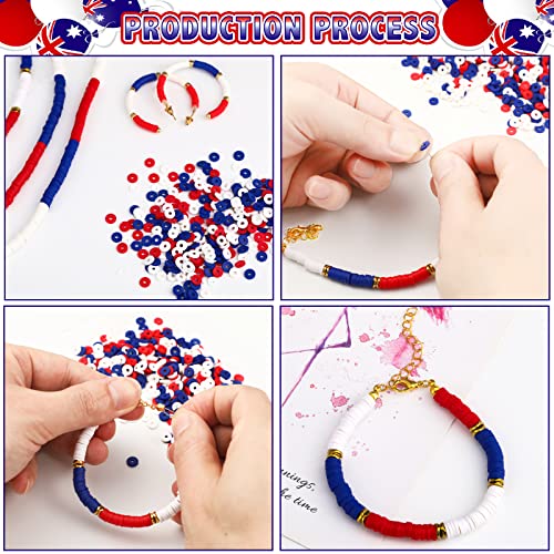 Batiyeer 3000 Pcs Red White and Blue Clay Beads Bracelet Making Kit 6 mm Patriotic 4th of July 250th Anniversary Spacer Beads Heishi Polymer Clay Bead for Necklace Earring Bracelet Making - color: Red, Blue, White