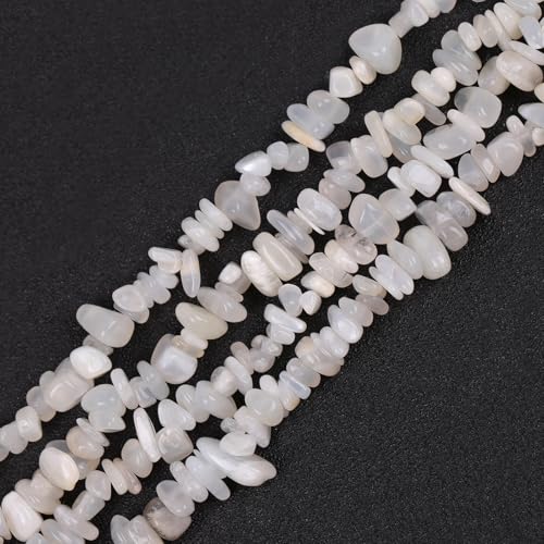 GEM-Inside Crystal Stone Chips for Jewelry Making Genius Gemstone Freeform Loose Beads with Hole for Bracelet Necklace Making Adults 34" (Gray Moonstone, 7-8mm) - color: Gray Moonstone