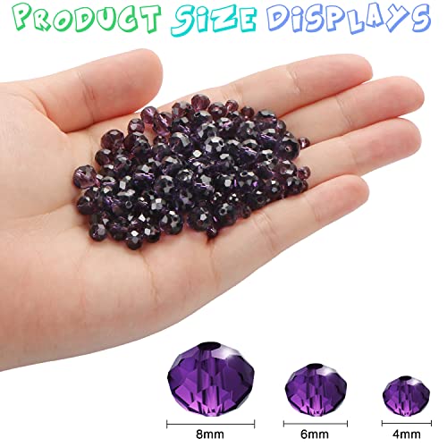 560 Pcs Faceted Rondelle Crystal Beads, Crystal Spacer Beads for DIY Craft Bracelets Charms Wind Chimes, 4/6/8mm (Purple) - color: Purple