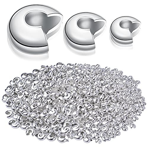Aylifu 600pcs Silver Crimp Bead Knot Covers Metal Half Round Open Crimp Beads Knot Cover Caps for Craft Supplies DIY Jewelry Making Accessory, 3 Sizes - color: Silver(0.12/0.15/0.19inch)