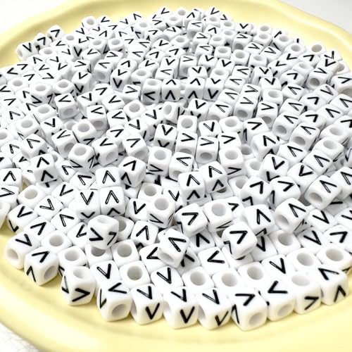 500Pcs Cube Letter Beads V 6X6mm Single Acrylic Alphabet Beads for Friendship Bracelets Making - color: Square - V