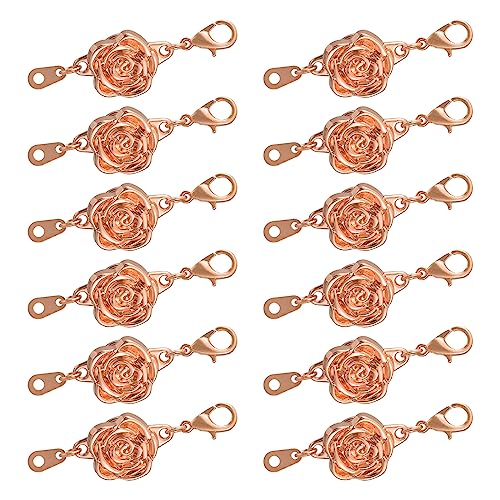uxcell 12Pcs Jewelry Clasps, Rose Clasps Locking Closures with Lobster Clasps for Bracelet Necklace Jewelry Making, Rose Gold - color: Rose Gold