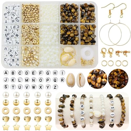 Basigeese Jewelry Making Supplies Kit Natural Stone Beads for Irregular Gemstone Beading with for DIY Craft Bracelet Necklace Earrings for Adults (Yellow Tiger Eye) - color: Yellow Tiger Eye