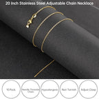GTVOODX 10 Pack Gold Filled Necklace Chain Bulk Adjustable Stainless Steel Dainty Cable Chain for Jewelry Making with Rubber Stopper Beads - color: Gold Cable