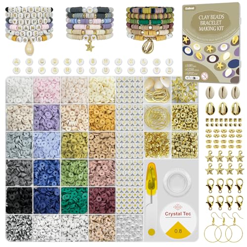 ClaBead 6300 Pcs Clay Beads Bracelet Making Kit for Adults, 24 Colors 6mm Clay Beads for Jewelry Making with Letter Beads, Friendship Bracelet Kit for Girls 13-15 and Women - color: 24 Colors