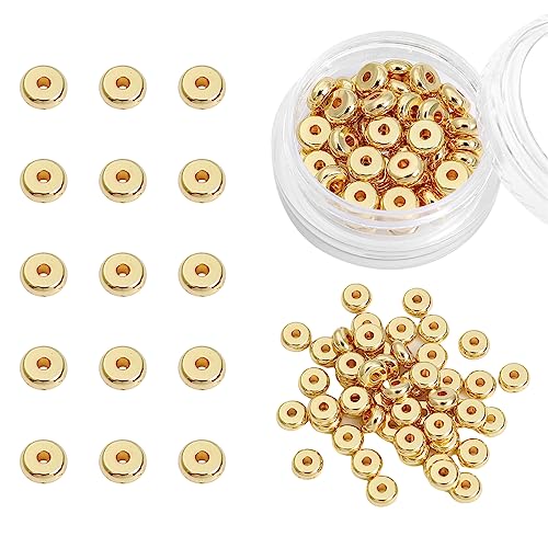 BEADIA 14K Gold Plated Roudelle Spacer Beads 5x2mm 50pcs for Jewelry Making Findings Non Tarnish - color: 14K Gold, size: 5x2mm Roudelle