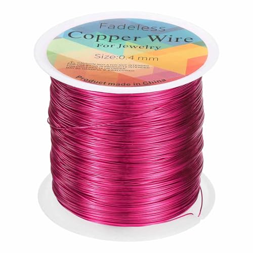 HARFINGTON Wire 328ft Length 26 Gauge Copper Craft Jewelry Wrapping Wire Tarnish Resistant Beading for Jewelry Making Supplies Crafting, Rose Red - color: Rose Red