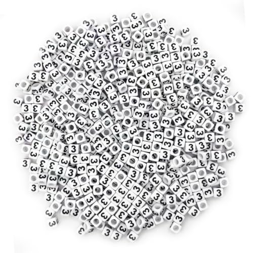 600PCS 6x6mm Square Arabic Numerals Beads 3 for Friendship Bracelets Jewelry Making White Acrylic Cube Base with Black Number Beads for DIY Crafts Bracelets Necklaces Key Chains Phone Lanyard - color: Number 3(Black on White)
