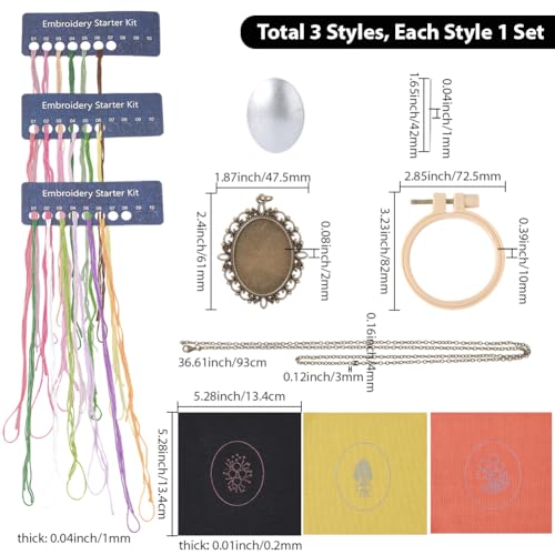 SUNNYCLUE DIY 3 Sets Embroidery Necklace Kits Embroidery Necklace Pendant with Chains Hoops Cloth Spring Flowers Pattern Stitch Kit for Jewelry Making Crafts Supplies Adults Beginner Starter Women - style: Flower 1
