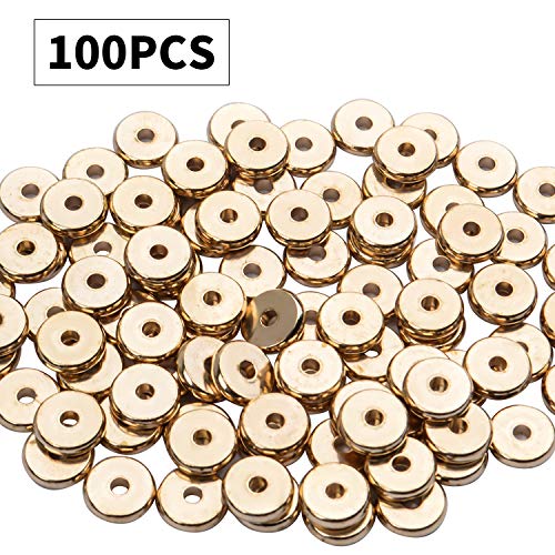 100pcs 8mm Flat Round Rondelle Spacer Beads Disc Spacers Loose Beads Jewelry Metal Spacers for DIY Bracelet Necklace Crafts,Gold - color: Antique Gold