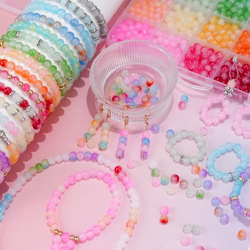 Sunlode Glass Beads for Bracelets 1400pcs Bracelet Making Kit 6mm Glass Bead for Jewelry Making Bracelet Beads 24 Colors Crystal Beads Adult Jewelry Making Supplies Round Glass Beads (24 Gradients) - color: 24 Gradients