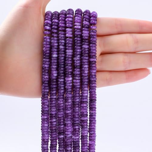 Natural Dark Amethyst Disk Stone Spacer Beads 6x2mm 38cm/str Flat Rondelle Loose Semi Gemstone Caps for Making Bracelets Necklace - color: Dark Amethyst