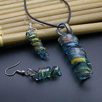 Glass Water Drop Shape Glaze Spiral Dangle Earrings Lampwork Handmade Glass Bead Geometric Earrings for Women Jewelry - color: Hollow Swirl