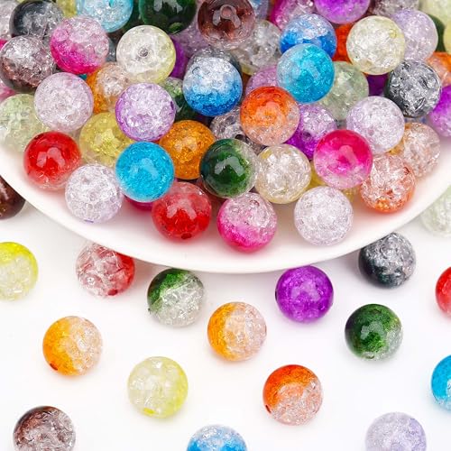 BONNY BOXX 50PCs 16mm Crackle Acrylic Round Beads Crystal Mix Plastic Pastel Loose Spacer Bubblegum Beads for Jewelry Making Phone Strap DIY Crafts - color: Crackle