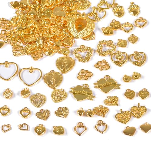stino 100 Gram Metal Charms for Jewelry Making, Silver & Gold Plated, Bulk Pack for Bracelets, Necklaces, Crafts - color: Heart
