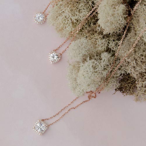 PAVOI 14K Gold Plated Post Faux Diamond Round Solitaire Pendant Halo Necklace | Gold Necklace for Women | Slider Adjustable - style: Heart