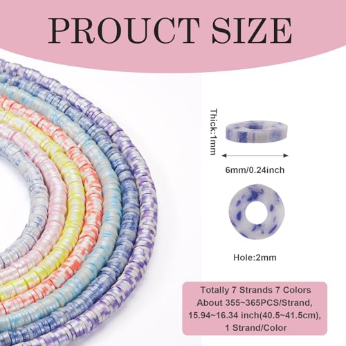 Pandahall 7-Strand Flat Round Heishi Beads - 6mm Clay Spacer Beads Kit, 7 Colors (Spot Style), for Friendship Bracelet & Necklace Earring Making - color: 7 Colors - Spot