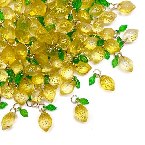 50pcs Glass Pendant Charms - Multicolor Theme Drops for Necklace Craft, Jewelry Making Supplies (Various Styles) - style: Lemon