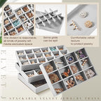Junkin 12 Pcs Jewelry Tray Velvet Stackable Jewelry Organizer Trays Divided Earring Accessories Storage Containers Box (Rose Red) - color: Gray