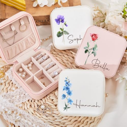 Ajiangwu Mothers Day Gifts for Mom,Personalized Travel Jewelry Case with Custom Name,Small Jewelry Organizer for Rings, Necklaces, Bracelets, Earring,Bridesmaid Proposal Gifts Ideas - color: Design 2