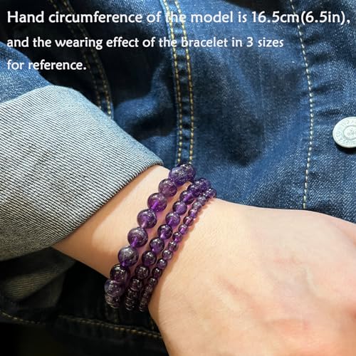 Natural Healing Gemstone Bracelet Handmade Yoga Stretch Elastic Bracelet Stress Relief Crystal Jewelry for Men and Women - color: Amethyst (Love Guardian), size: 4mm