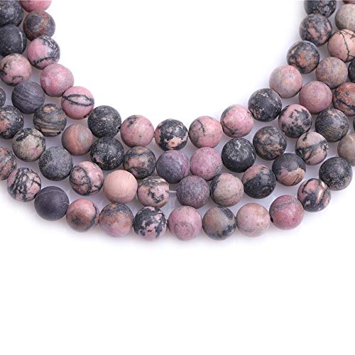 8mm Natural Stone Black Rhodonite Frosted Matte Unpolished Round Beads for Jewelry Making Strand 15 inch - color: Black Rhodonite, size: 8mm