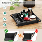 SITHON Valet Tray Desktop Storage Organizer, Removable 2 Compartments Catchall Tray Bedside Vanity Nightstand Caddy Holder Desk Storage Plate, Black - color: Black