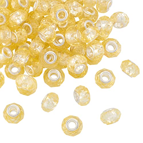 100pcs 14mm Large Hole Glass Beads Yellow European Lampwork Loose Spacer Beads for Christmas DIY Craft Snake Chains Charms Bracelet Necklace Earring Making Hole: 5mm - color: Yellow