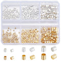 Beebeecraft 1 Box 600Pcs 6 Styles Silver Crimp Beads 18K Gold & Sterling Silver Plated Tube Crimp Beads 1/2/2.5mm Column Stoppers End Caps Loose Spacer Beads for Jewelry Making