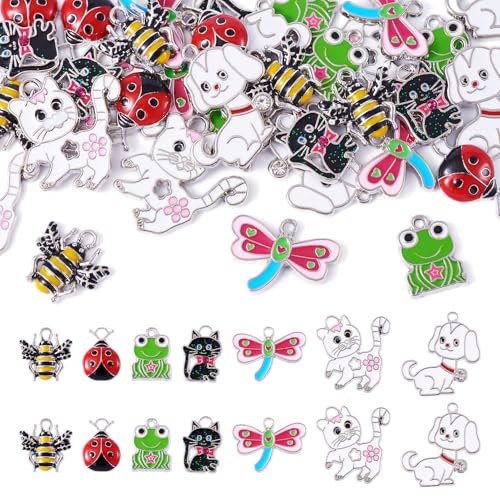 Craftdady Enamel Dangle Charms Pendant Food Animal Flower Cute Charms Colorful Metal Fruit Pendants Hang Ornament for Craft Bracelet Necklace Earring Key Chains Jewelry Making - color: Mixed Colors 7 Styles Animal