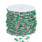33 Feet Stainless Steel Enamel Chains Bulk, 2mm 304 Stainless Steel Green Enamel Beaded Cable Link Chain Roll Spool for Jewelry Making - color: Stainless Steel Green Beads