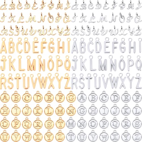 SANNIX 156Pcs/6 Sets Alphabet ABC Letter Charms 3 Styles Capital A-Z Charms DIY Bracelet Necklace Pendants with 200Pcs Open Jump Rings for Jewelry Making (KC Gold & Antique Silver) - color: KC Gold and Silver