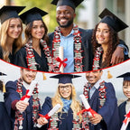 Graduation Candy Lei Making Kit Class of 2026 DIY Lei PE Bags Tubing Money Leis 2026 Graduation Ribbon Necklace Include 2 x 5 ft PE Bags 90 Pcs Flower Accessories for Grad Party Supplies (Black, Red) - color: Black, Red
