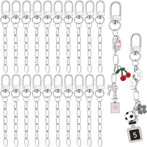 Hzopcw 20pcs Silver Keychain Making Kit, Key Ring Swivel Snap Hook Chains, Alloy Extender Keychain Bag Charm Kits for DIY Crafts Jewelry Making Handbag Purses- A Style - color: Silver-20pcs-A Style