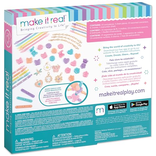 Make It Real: Linked Looks - 48pc DIY Bracelet Kit, Pastel Charms & Connectors, Mix & Match Styles, Cord Bracelet Jewelry Craft Set, Girls & Kids 6+