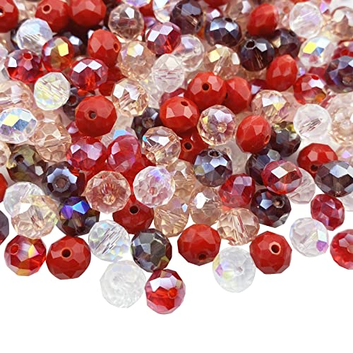 Jmassyang 8mm Briolette Rondelle Faceted AB Crystal Glass Beads for Jewelry Making Bracelets Necklaces Earrings (Red Mixed, 250pcs) - color: Red Mixed, size: 6x8mm