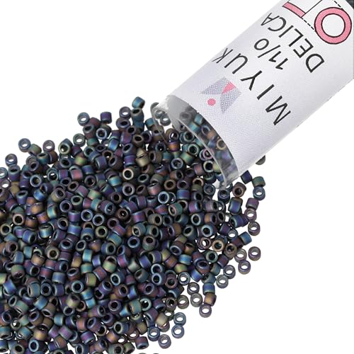 Miyuki Delica Seed Beads – Size 11/0 (1.6 mm), DB0871, Matte Opaque Gray AB, 7.2 g, Approx. 1440 Beads, Made in Japan - color: DB0871 - Matte Opaque Gray AB