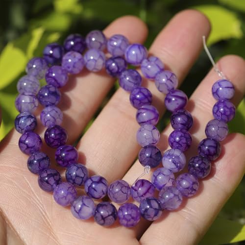 Natural Stone Beads 8mm Polished Round Smooth Gemstone Beads for Jewelry Making Supplies 15 Inch(45 Beads) (Purple Dragon Pattern) - color: Purple Dragon Pattern-45pcs