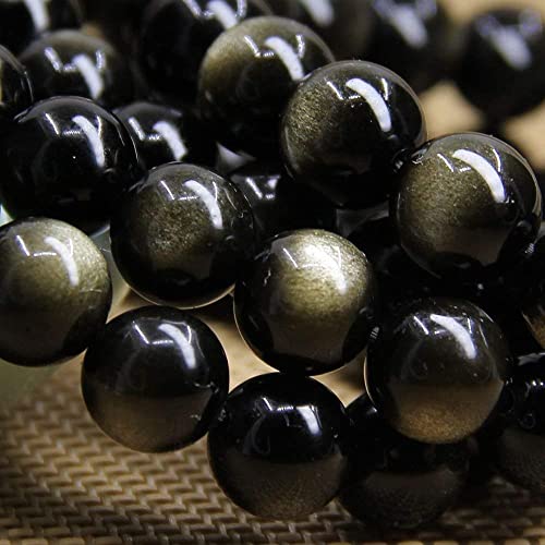 Angelstones Handmade Natural Healing Gemstone 8mm Round Beads Stretch Crystal Bracelet 7 Inch Unisex - color: Golden Obsidian