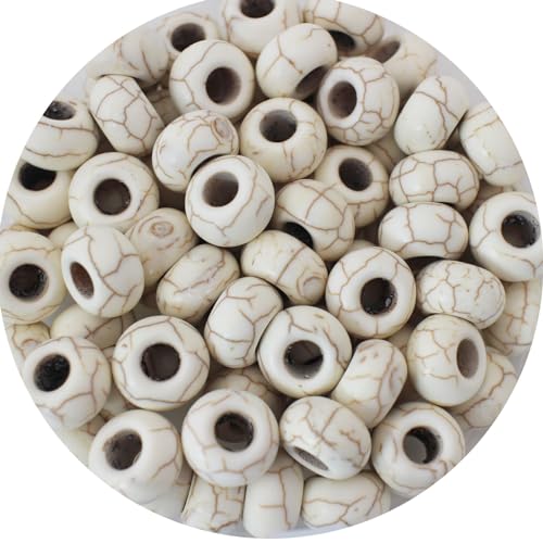 Large Hole Turquoise White Beads for Bracelet 100pcs European Gemstone Beads Howlite Rondelle Space Craft Beads for Pens-DIY Charms-Jewelry Making (White Large Beads) - color: White Large Beads