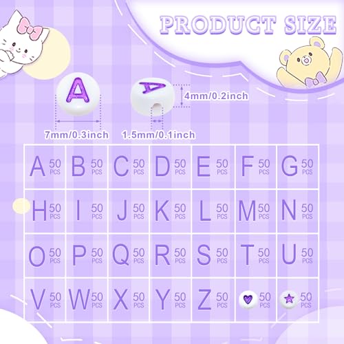Looconi 1400pcs Purple Letter Beads 7x4mm and Heart Star Alphabet Beads for Jewelry Making - color: Purple
