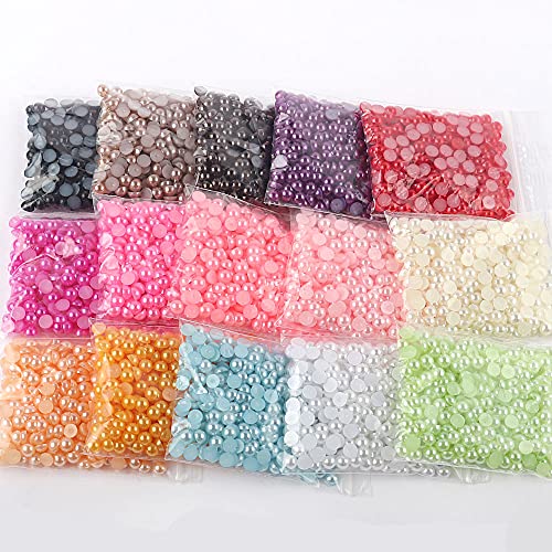 4500pcs 5mm Half Round Pearl Beads Mixed 15 Colors Cabochon Flatback Gem DIY Scrapbooking Shoes Phone Nail Art Making Crafts Material - size: 5mm 4500pcs