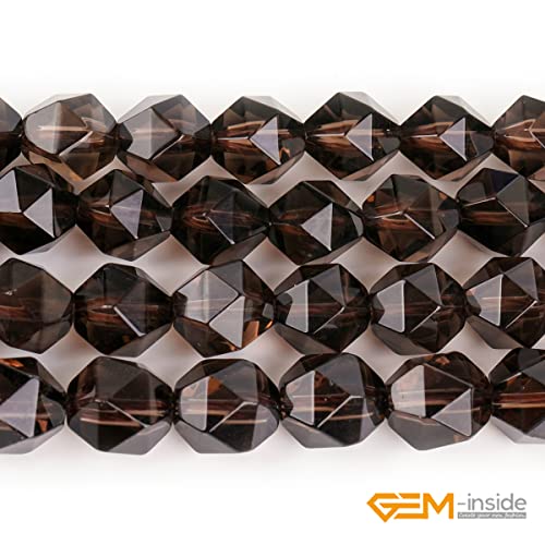 GEM-Inside Natural 8mm Smoky Quartz Gemstone Loose Beads Faceted Cambay Crystal Energy Stone Power for Jewelry Making 15" - color: Smoky Quartz, size: 8mm