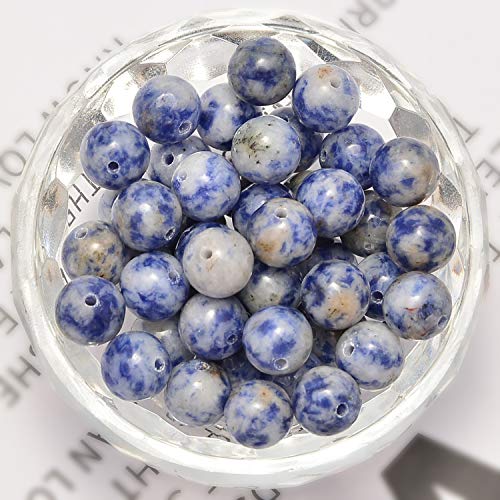 NCB 100pcs Natural Stone Beads 6mm Round Genuine Real Stone Beading Loose Gemstone DIY Charm Beads for Bracelet Necklace Earrings Jewelry Making (Blue Spot Jasper, 6mm 100Beads) - color: Blue Spot Jasper, size: 6mm 100Beads
