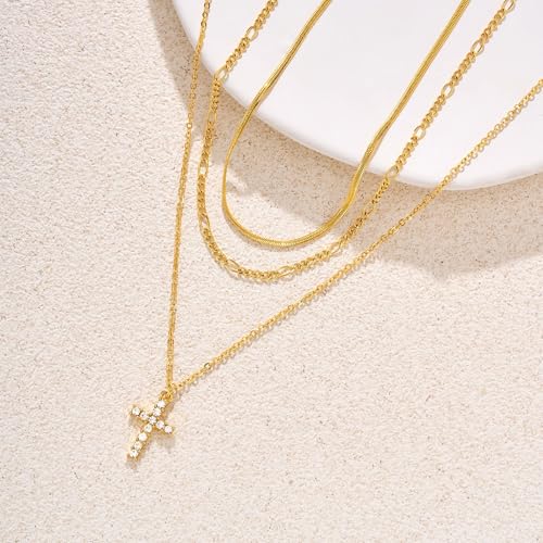 LANE WOODS Gold Plated Necklaces for Women - Multilayer Coin Medallion Pendant Necklace Adjustable Layering Choker Necklaces Chain Set Jewelry - style: Cross-Gold