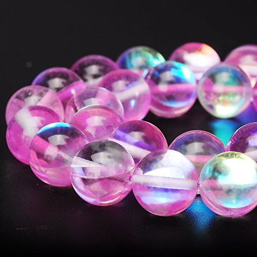 RUBYCA Round Moonstone Crystal Glass Beads Aura Iridescent for Jewelry Making (1 Strand, 8mm, Pink) - color: Pink, size: 8mm