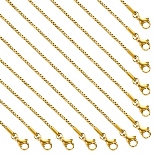 SMYHTGLIF 12 Pack Gold Box Necklace Chain Bulk Stainless Steel Craft Women and Men Necklace Chain for Jewelry Making - color: Gold Box, size: 18 inches