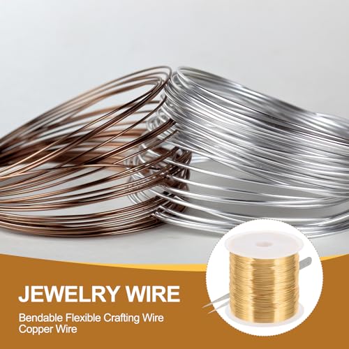 PATIKIL 26 Guage/ 0.4 mm 164 Feet Jewelry Craft Wire, Copper Beading Wire with Plier for Beading Jewelry Making Supplies Earrings Bracelets Accessories Sculptures, Rose Gold - size: 164 feet x 26 Guage